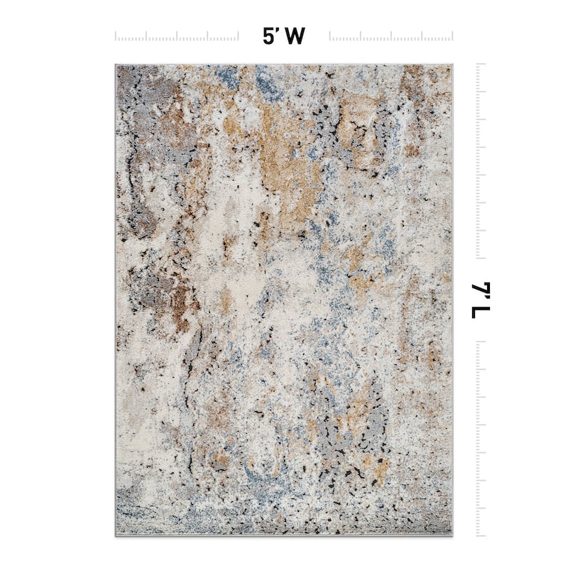 Muted Multi-Tonal Abstract Area Rug - Rug for Living Room, Bedroom - Easy to Clean, Polypropylene/Polyester with Jute Backing