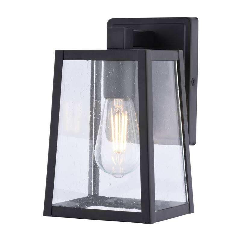 VAXCEL Sutton 1-Light Matte Black Wall Light, Clear Seeded Glass, Use for Exterior Porch Patio Front Door or Garage