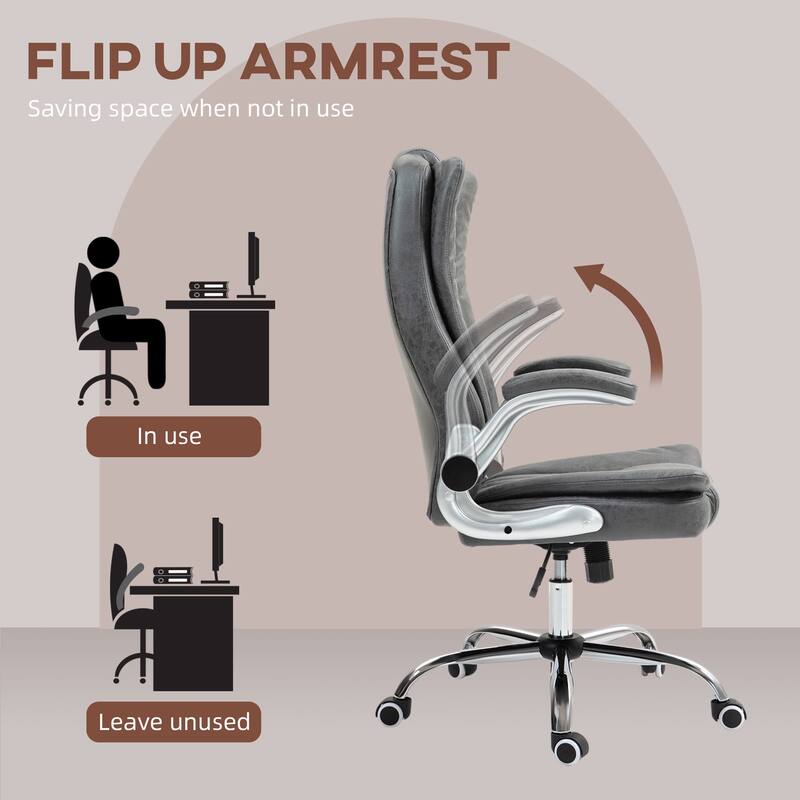 Ergonomic Chair Upholstered Chair with Flip Up Armrests, Executive Office Chair Swivel Reclining Chair