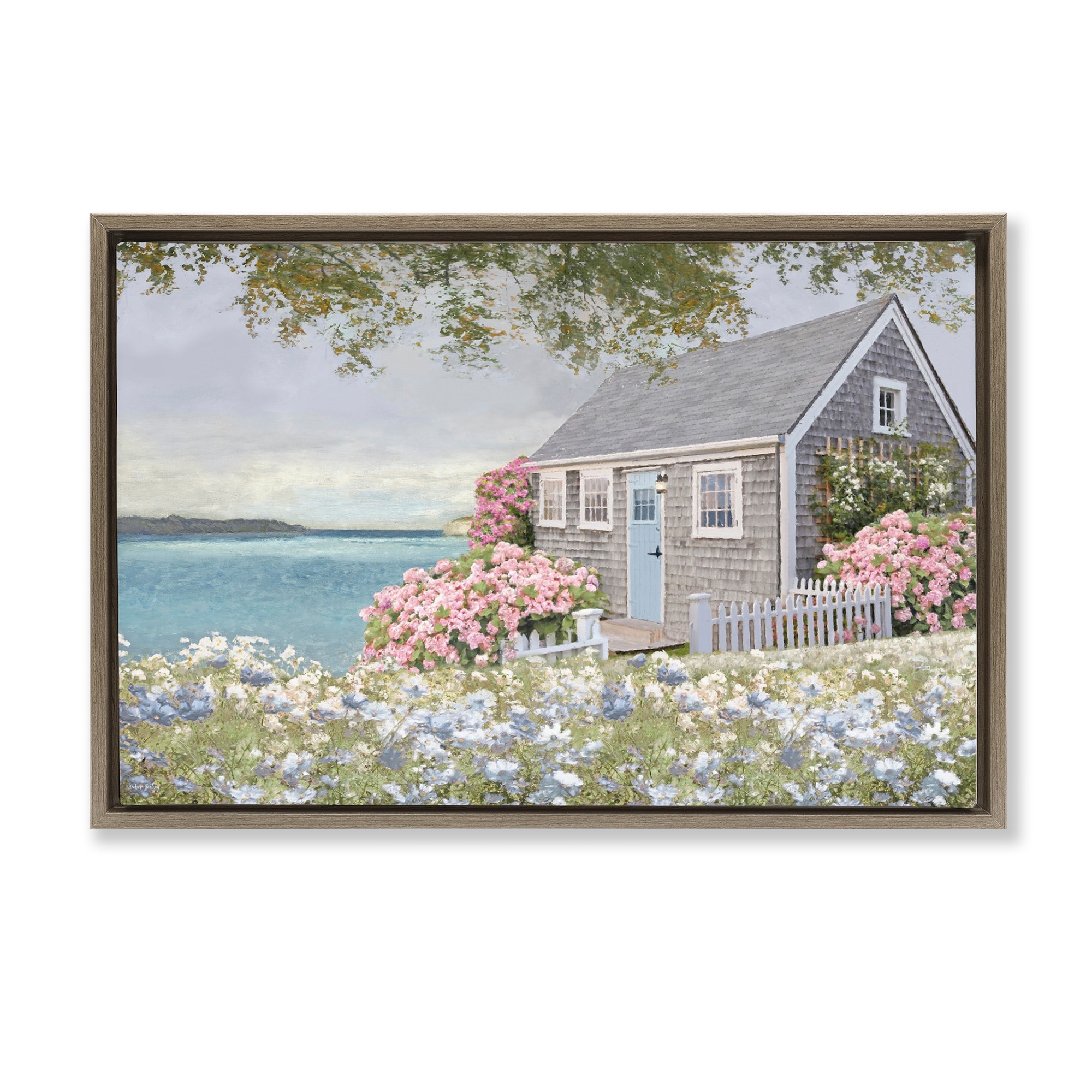 Stupell Cottage with Rose Garden Framed Floater Canvas Wall Art Design By Amber Sterling