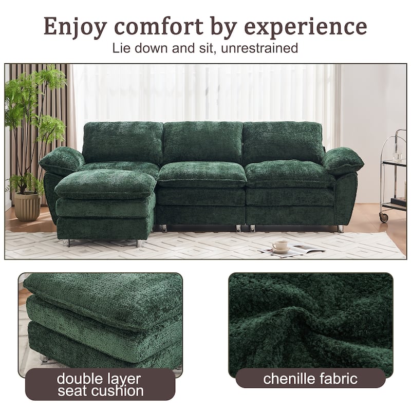 Modern Deep 3-Seat Sofa Couch with Ottoman