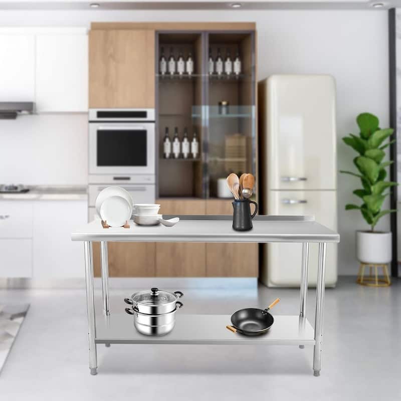 48 x 24 Stainless Steel Prep Table with Under Shelf, Hooks