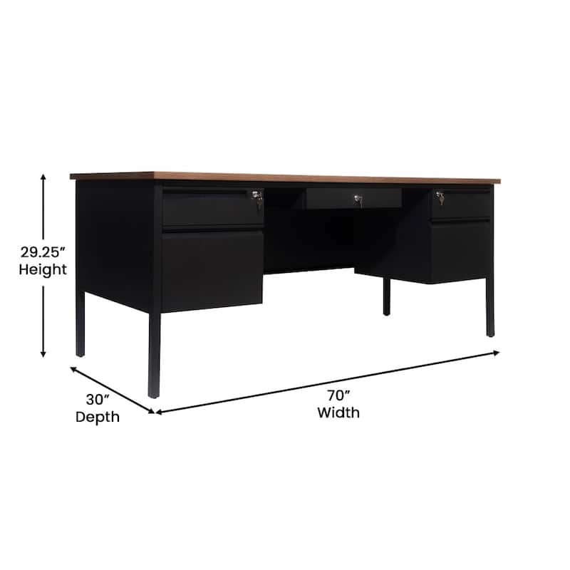Commercial Double Pedestal Desk with 5 Locking Drawers