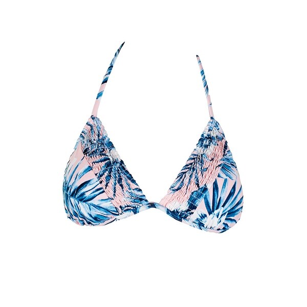 Bar Iii Pink Blue Tropic Garden Printed Smocked Triangle Bikini Top L