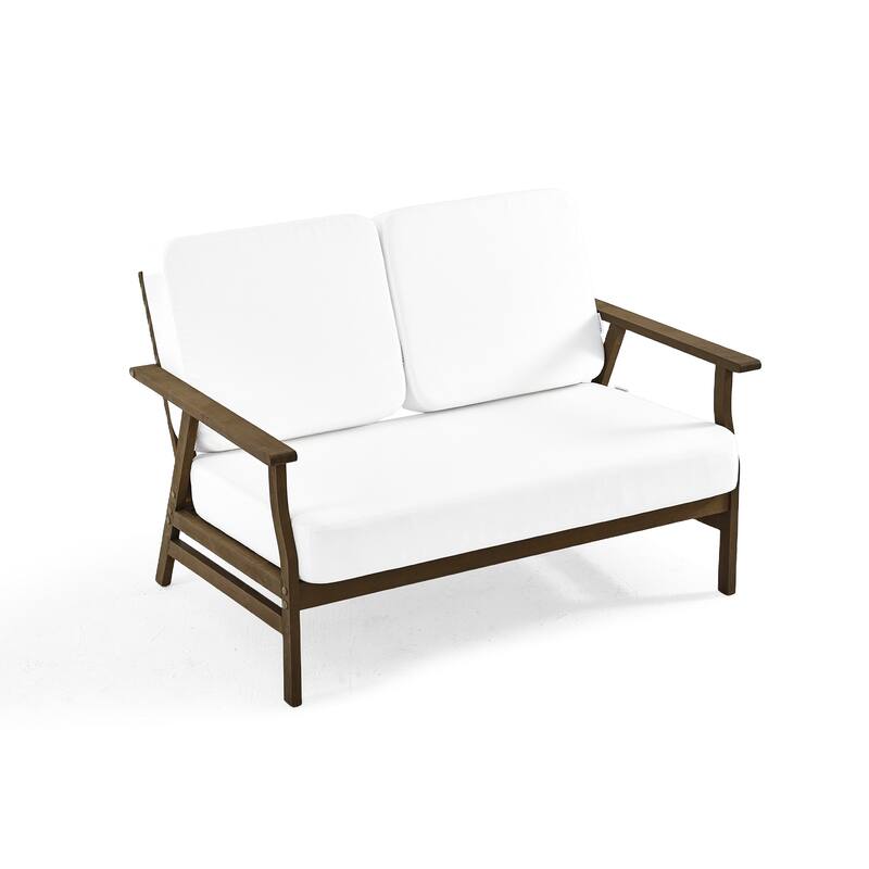 Modern Wood Outdoor Patio Sofa Loveseat with Cushion