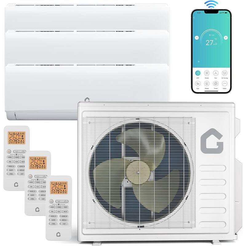 20 SEER2 28000 BTU Dual Zone Mini Split Air Conditioner, 9K+9K+9K, 230V - White