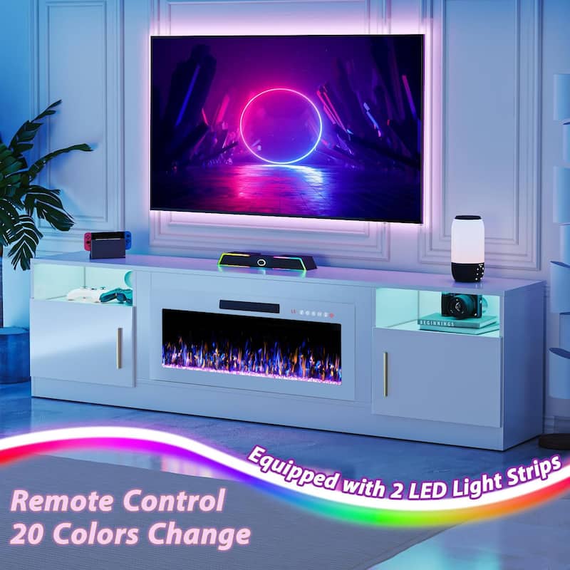 Bossin 80" Fireplace TV Stand with 36" Electric Fireplace, TV Stand for TVs Up to 90", 16 Colors LED Lights/Entertainment Center