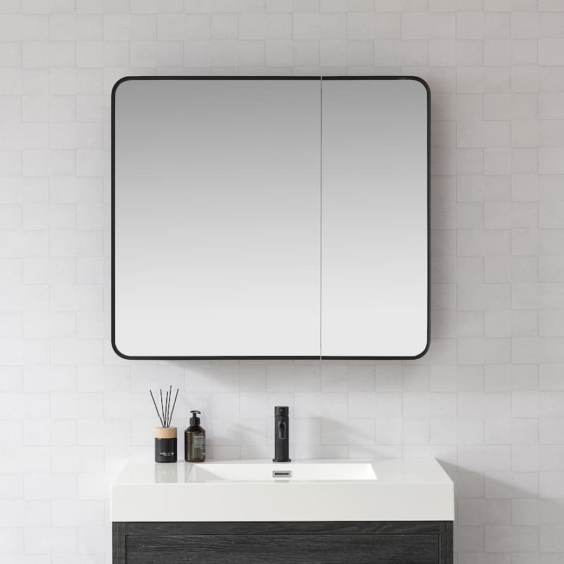 Talayuela Rectangular Aluminum Framed Medicine Cabinet with Mirror