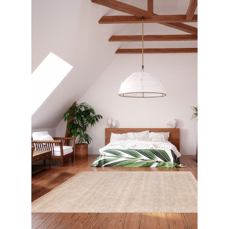 ECARPETGALLERY Hand-knotted Finest Silk Shadow Grey, Taupe Silk, Wool Rug - 7'11 x 9'11