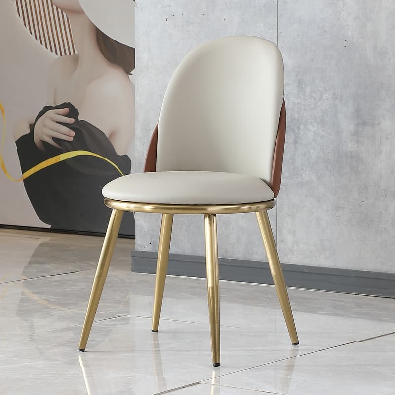 Modern PU Leather Dining Chairs with Gold Metal Legs (Set of 2)