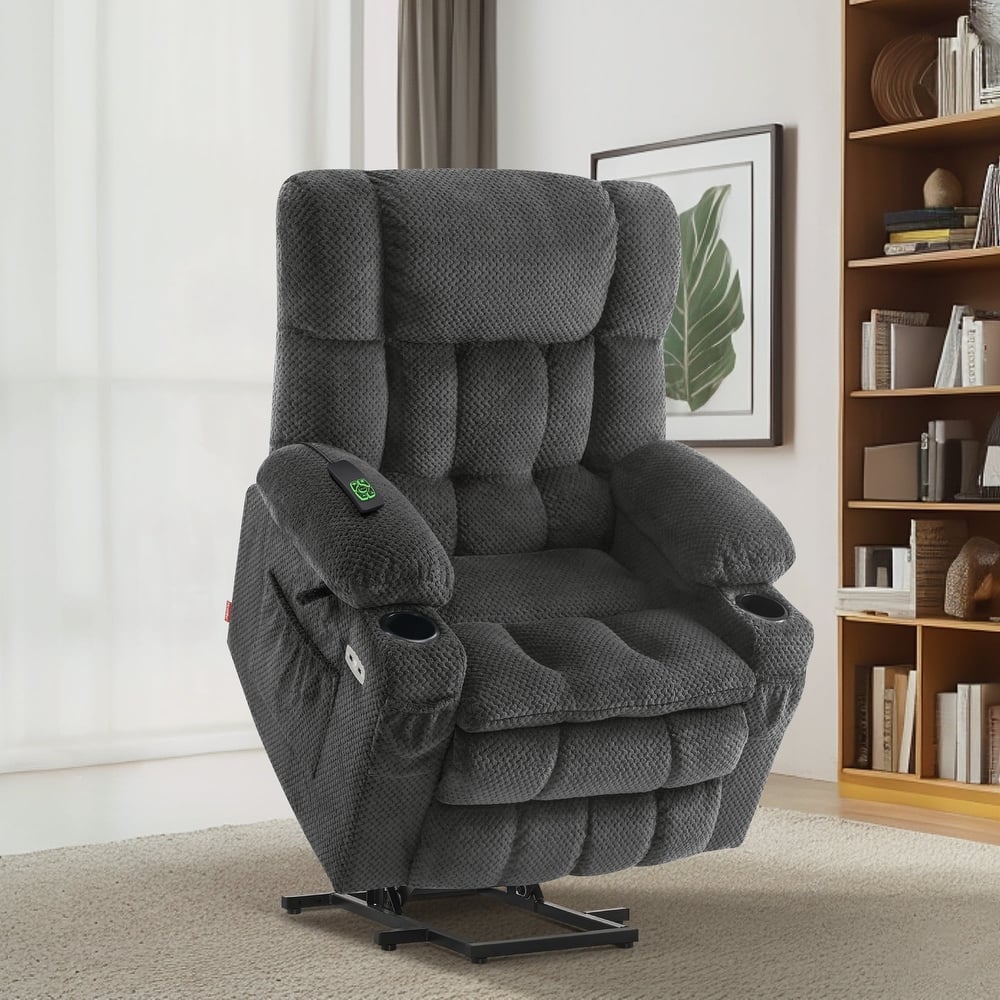 MCombo Medium Dual Motor Power Lift Recliner Chair Infinite Position, Massage and Heat, Extended Footrest, Fabric 7890
