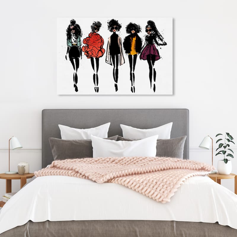 Wynwood Studio 'Girls of Color Line Up' Fashion and Glam Wall Art Canvas Print Runway - Black, White - 36 x 24