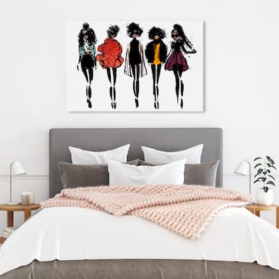 Wynwood Studio 'Girls of Color Line Up' Fashion and Glam Wall Art Canvas Print Runway - Black, White