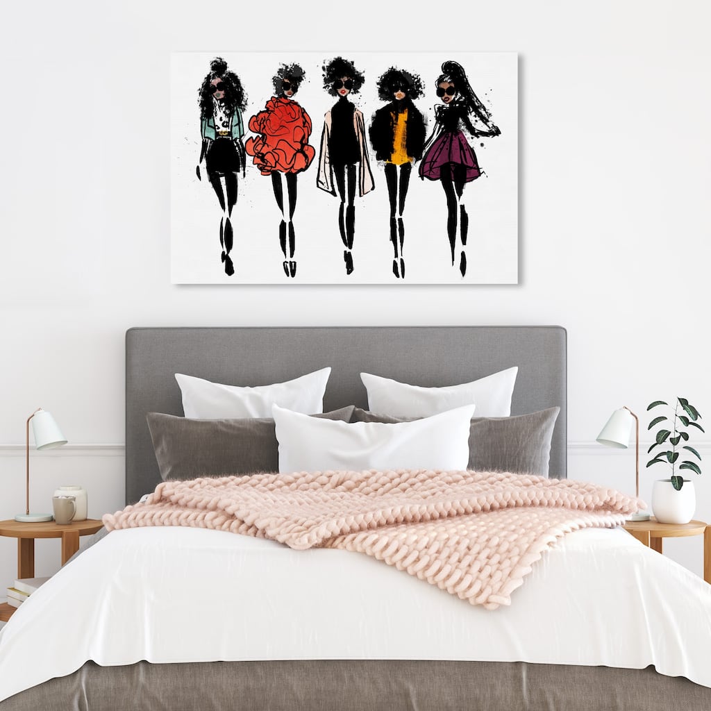Wynwood Studio 'Girls of Color Line Up' Fashion and Glam Wall Art Canvas Print Runway - Black, White