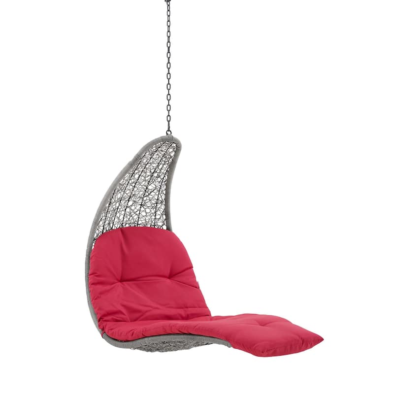 Landscape Outdoor Patio Hanging Chaise Lounge Swing Chair - Light Gray Red