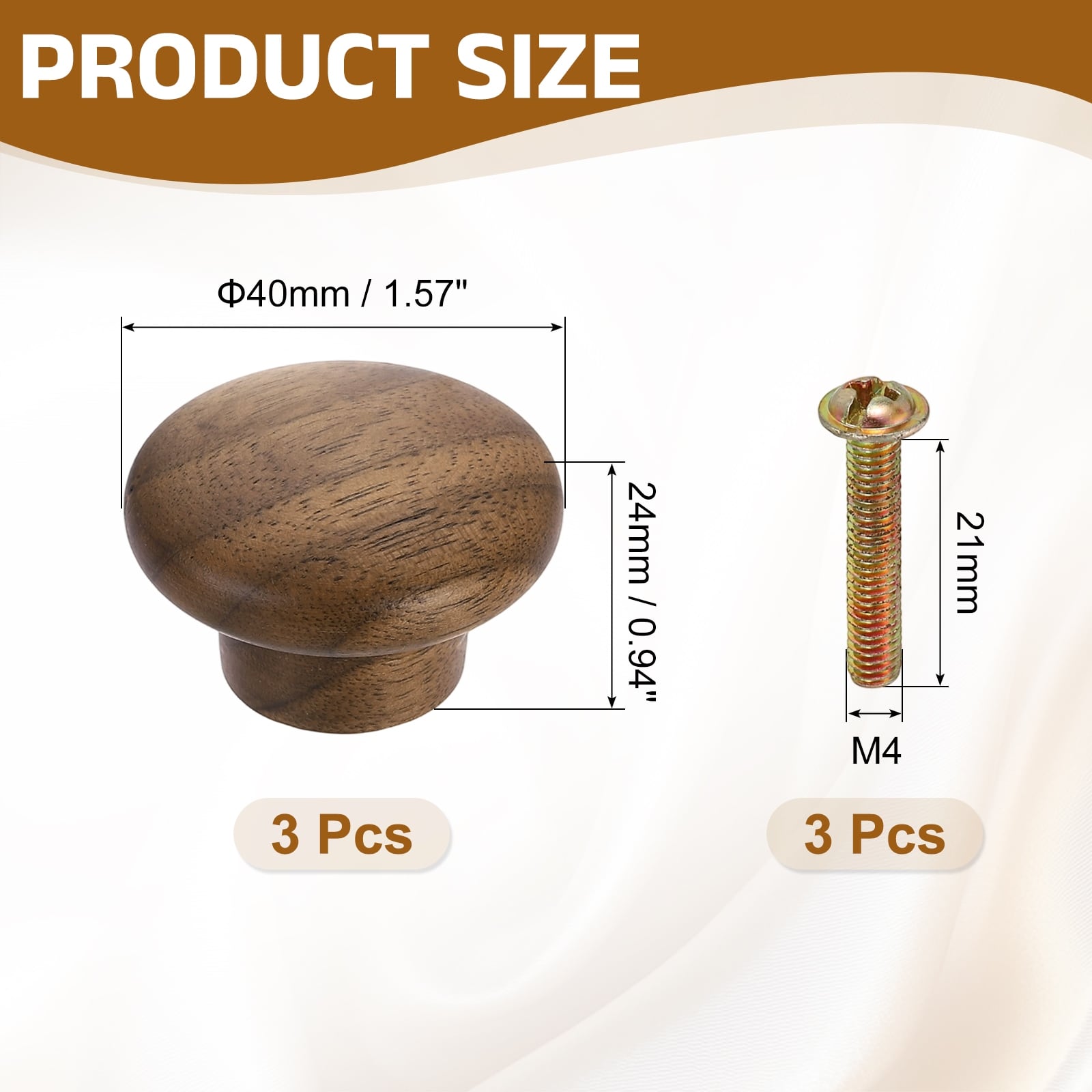 Round Wood Drawer Knob, Round Head Dresser Knobs with Screws for Wardrobe Cupboard