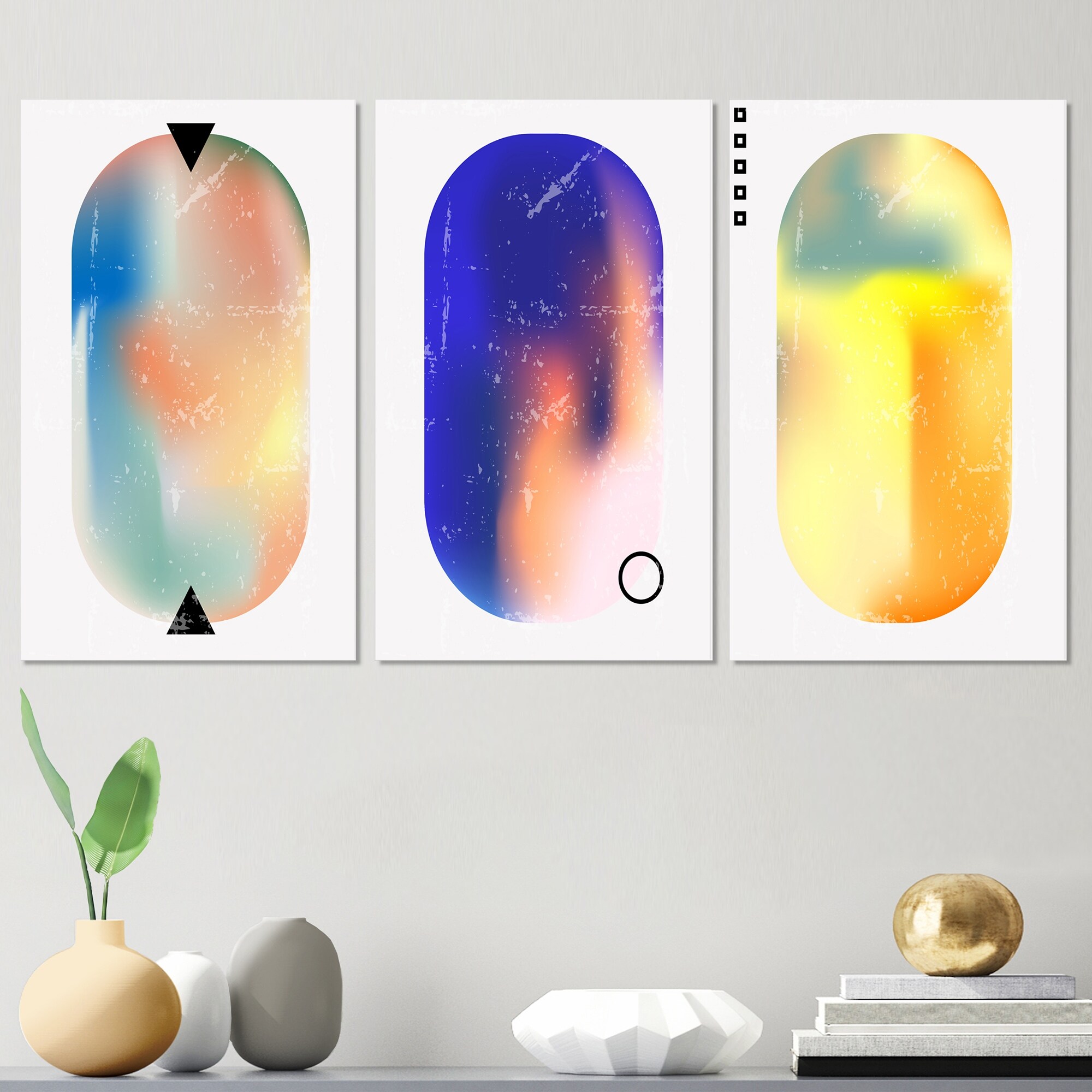 Fluid Gradient Abstract Vintage Shapes I - Mid-Century Modern Art Set by Designart-image