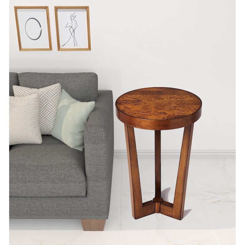 HomeRoots 24" Medium Brown Burl Veneer Round End Table - 16