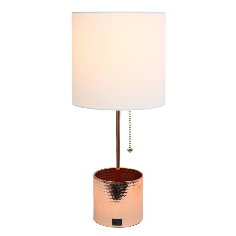 18.5 in. Rose Gold Finish Table Lamp with White Shade, Sturdy Table Lamp for Living Rooms and Bedrooms