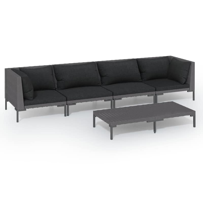 vidaXL Patio Lounge Set Outdoor Sectional Sofa Set Table Poly Rattan Dark Grey - 27.6" x 27.6" x 24"