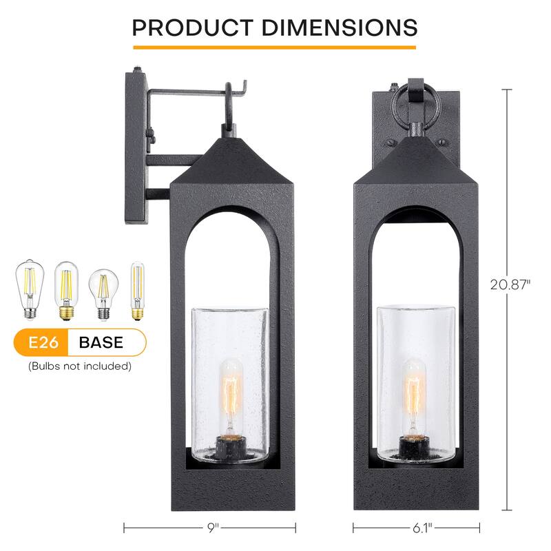 1-Light Matte Black Finish Outdoor Wall Light with Clear Seeded Glass