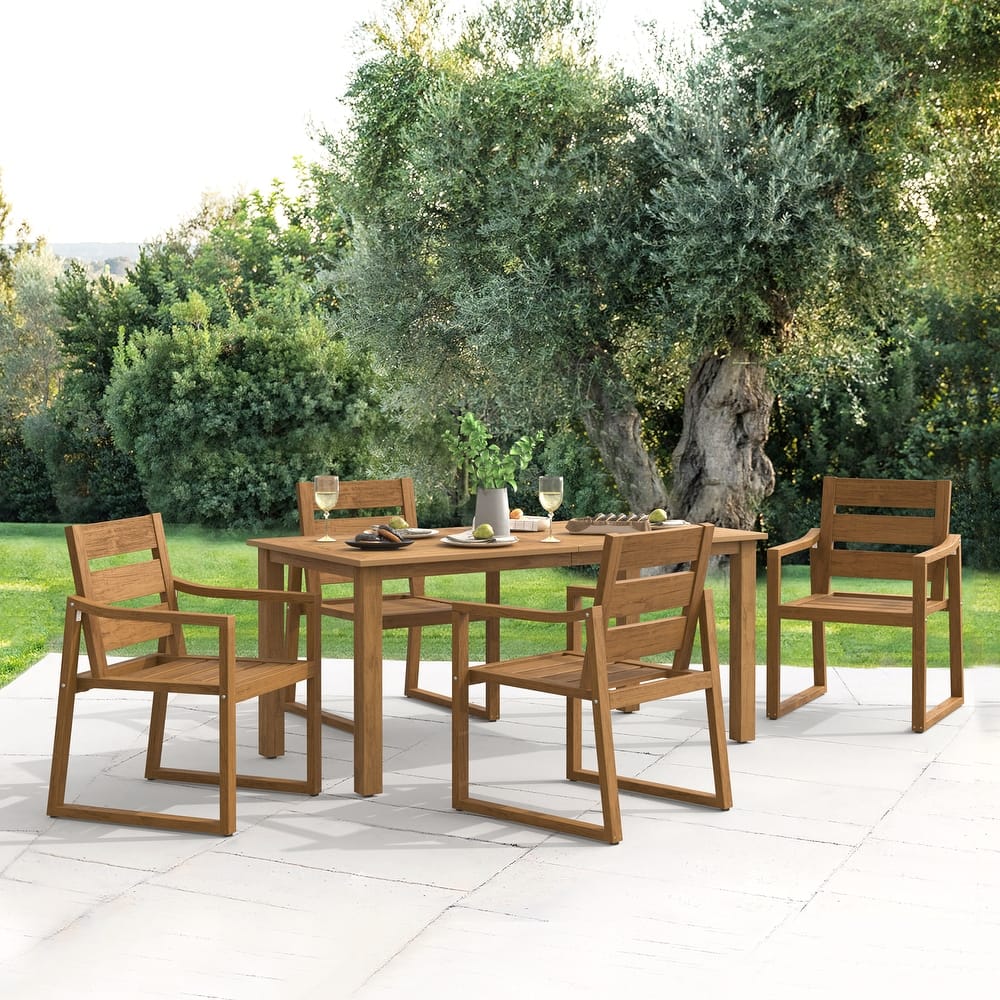 Outdoor 5-Piece Patio Set with Aluminium Rectangular Dining Table & Armchairs