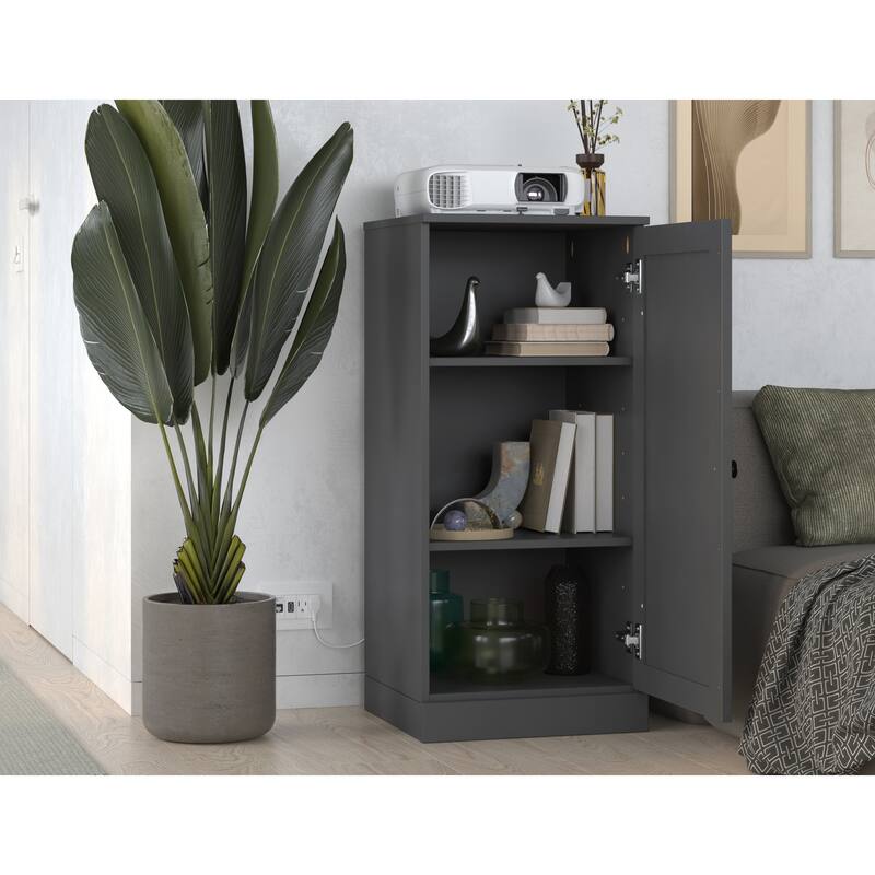 Palace Imports 100% Solid Wood 3-Shelf Bookcase with Shaker Door and Adjustable Shelves - Gray