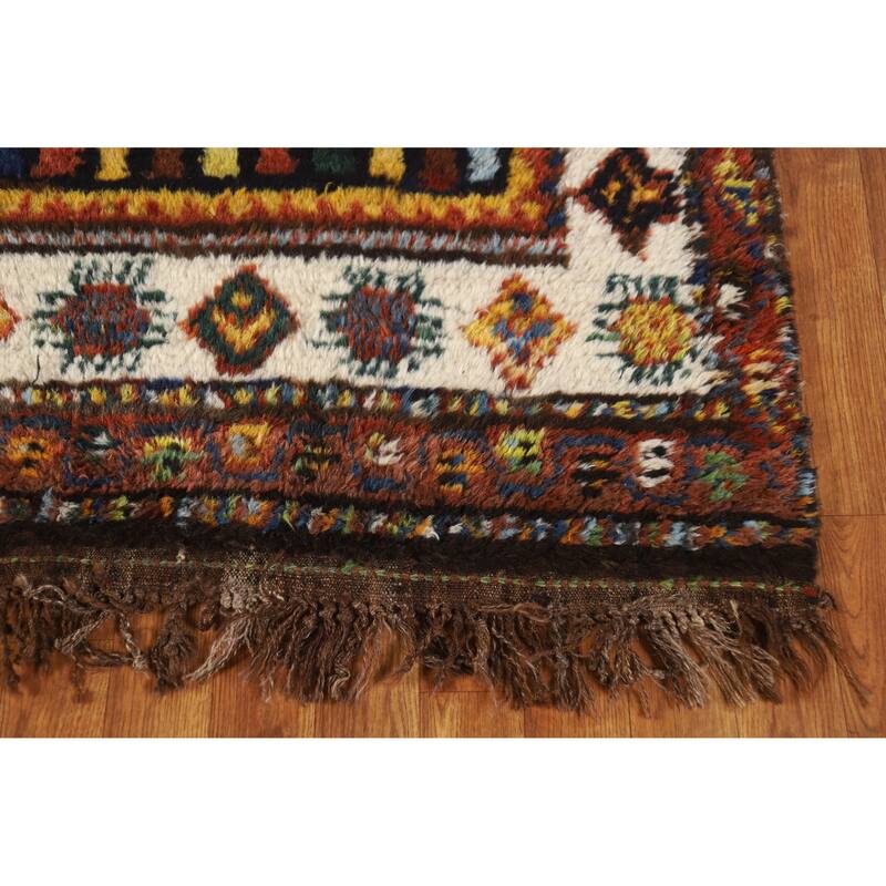 Hand Knotted Oriental 100% Wool Carpet Modern Geometric Multi-Colored Gabbeh Runner Rug - 11' 11'' X 3' 7''
