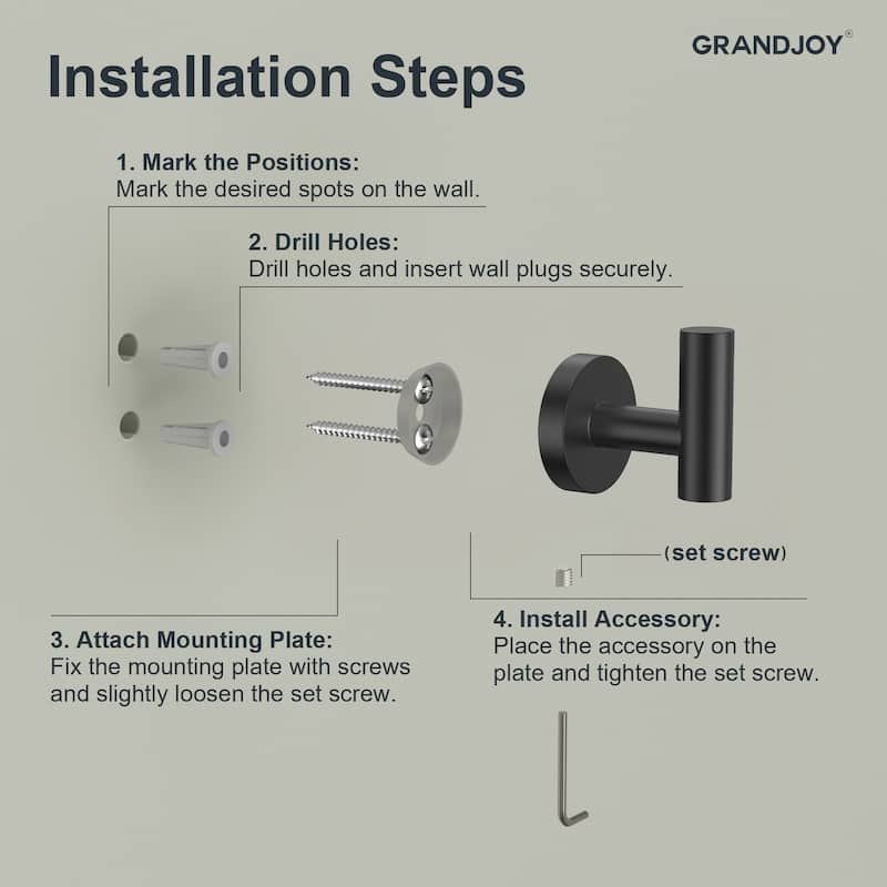 GRANDJOY 4-Piece Bath Towel Bar Rack Towel Holder Stainless Steel Hardware Set