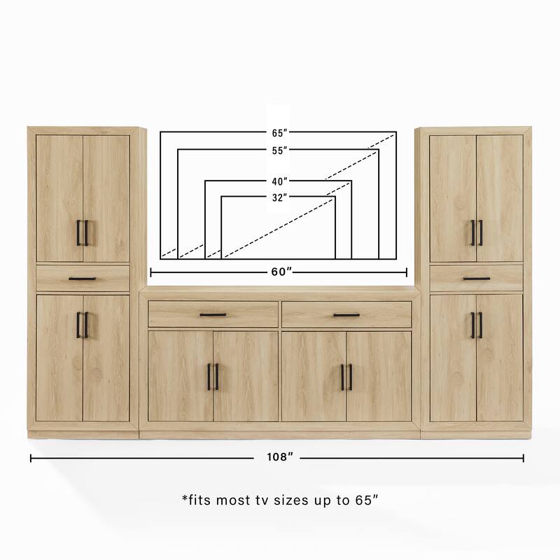 Crosley Isla 3-Piece Sideboard And Pantry Set- Sideboard & 2 Pantries