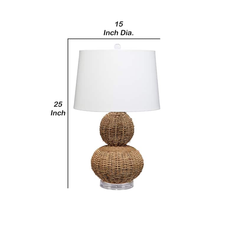25 Inch Table Lamp, Rattan Woven, Inverted Tapered Shade, White, Beige