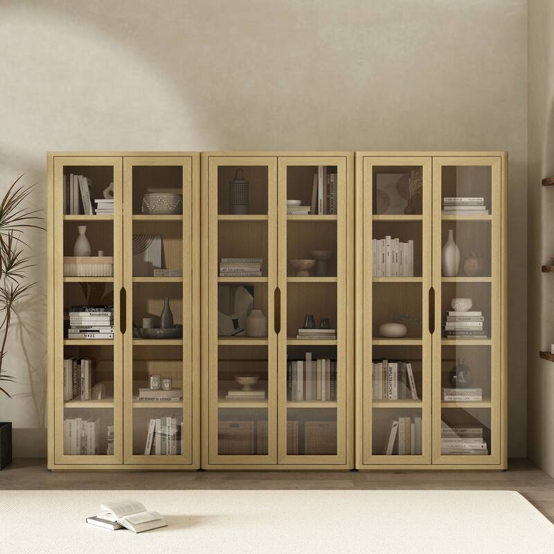 Manhattan Comfort Rivington Modern 38 In Bookcase Cabinet - Natural Oak - Set of 3
