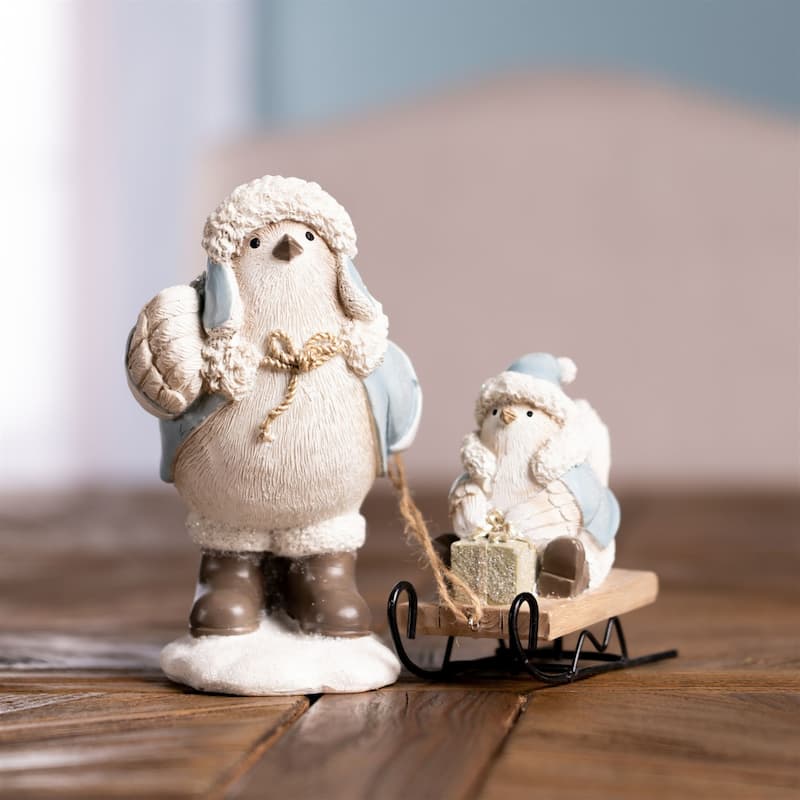Set of 2 Bird with Sled Christmas Tabletop Figurines 11"