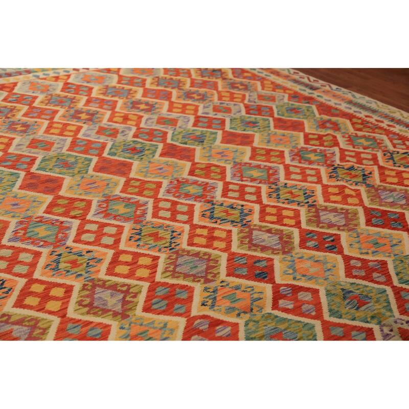Tribal / Geometric Kilim Oriental Area Rug Hand-Woven Wool Carpet - 10'5"x 13'2"