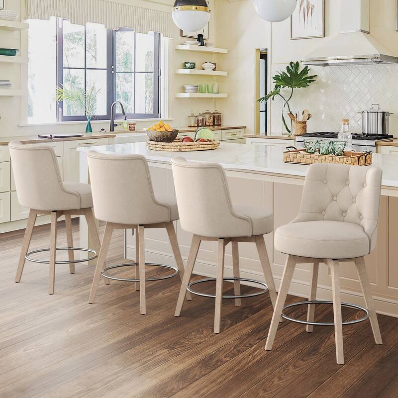 26" Counter Height Swivel Bar Stools with Solid Wood Frame Set of 2 - 26" H