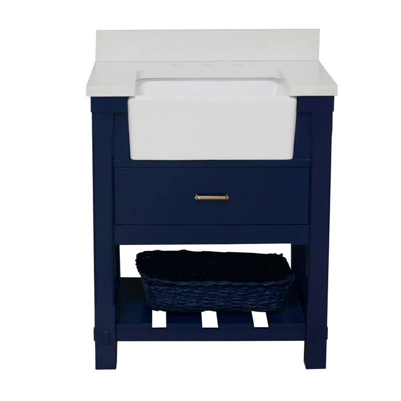 KitchenBathCollection Charlotte 30" Farmhouse Bathroom Vanity with Quartz Top