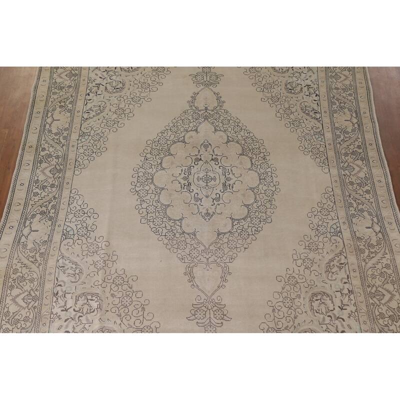 Hand Knotted Oriental 100% Wool Carpet Traditional Floral Beige & Ivories Tabriz Area Rug - 12' 4'' X 9' 4''