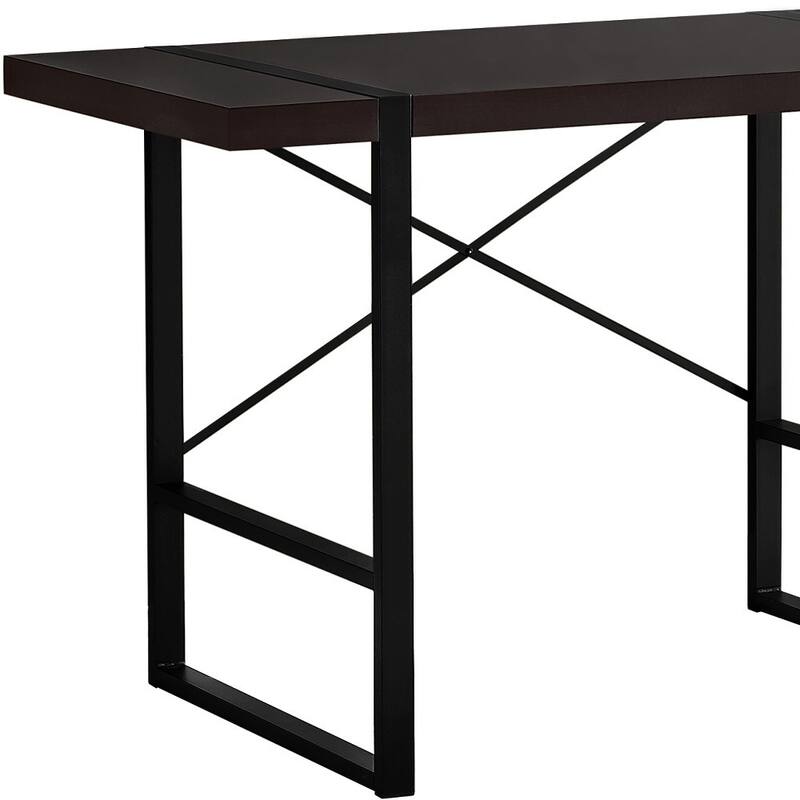 Wood Veneer Computer Desk with Black Metal Base and Rectangular Shape