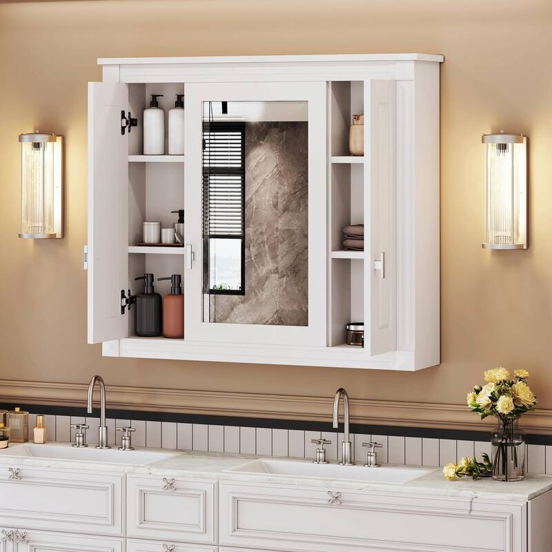 Wall-Mounted Medicine Cabinet with 4 Shelves, Mirrored Door Over-Toilet Storage