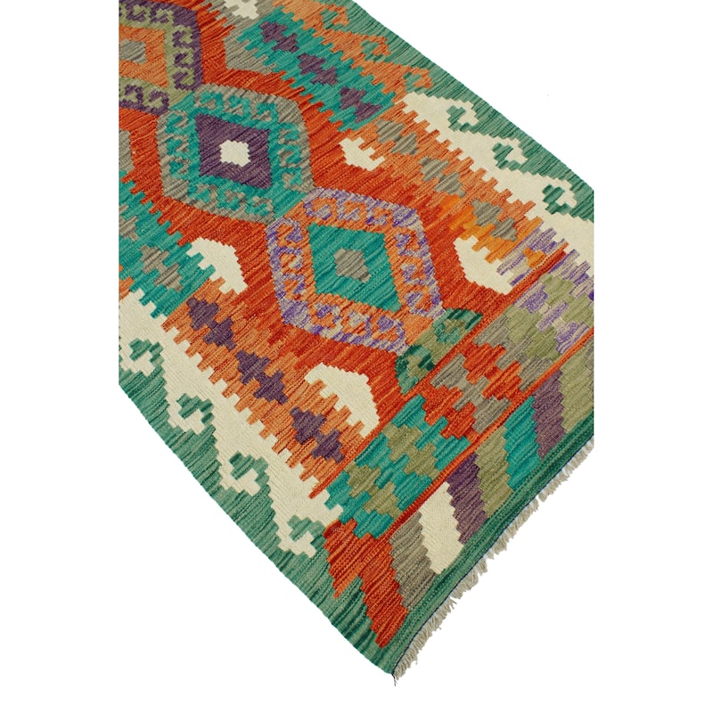 Flatweave Walton Red/Green Runner - 2'10" x 9'3"