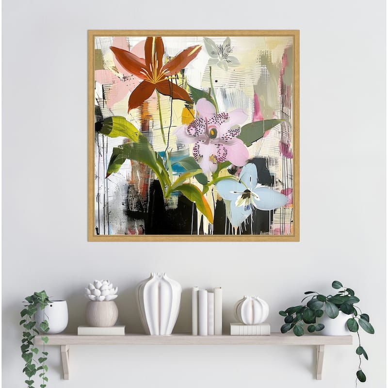 Floral Composition 1 by Elan Studios Framed Canvas Wall Art Print - Sylvie Bright Gold