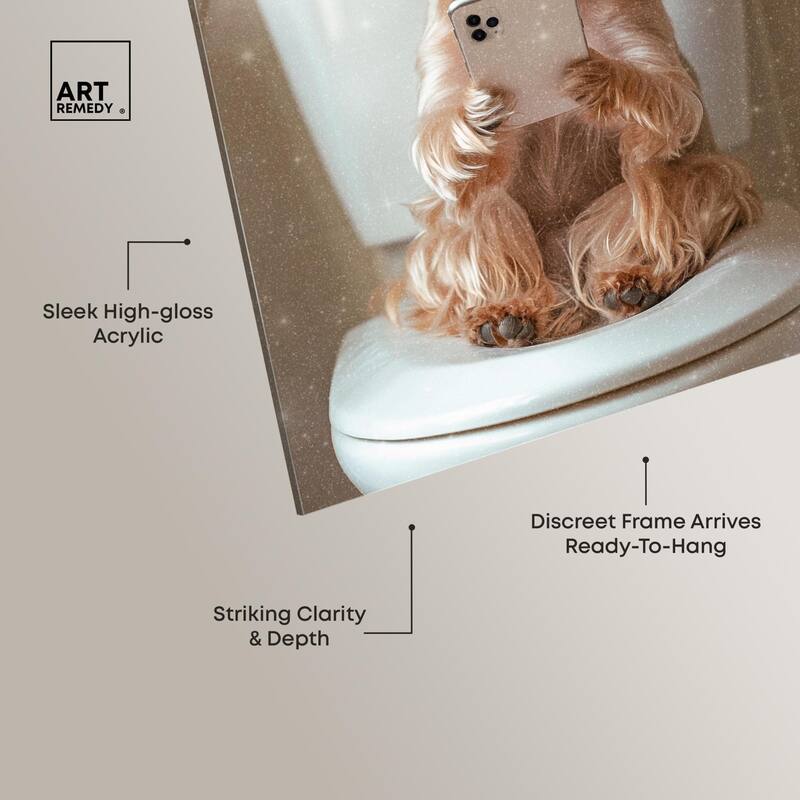Cute Yorkie on the Toilet Acrylic by Art Remedy, Ready to Hang