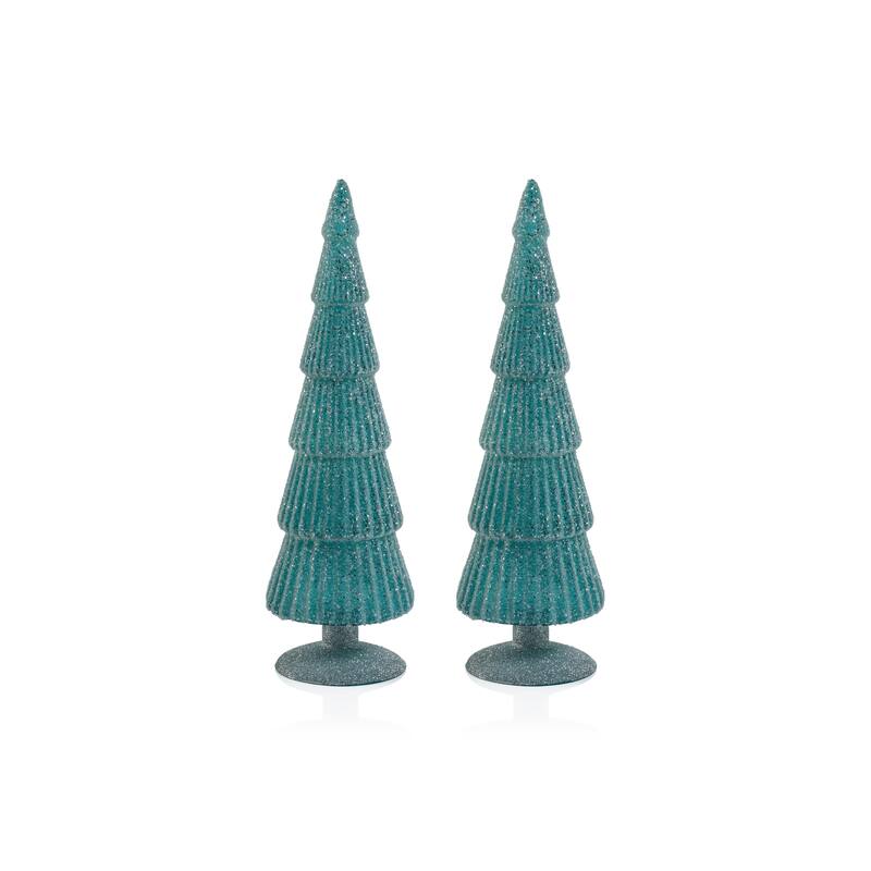 Amaryllis 13.5" Glass Tree on Glitter Base, Set of 2