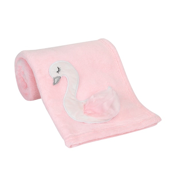 slide 2 of 6, Bedtime Originals Blossom Pink/White Swan Coral Fleece Baby Blanket
