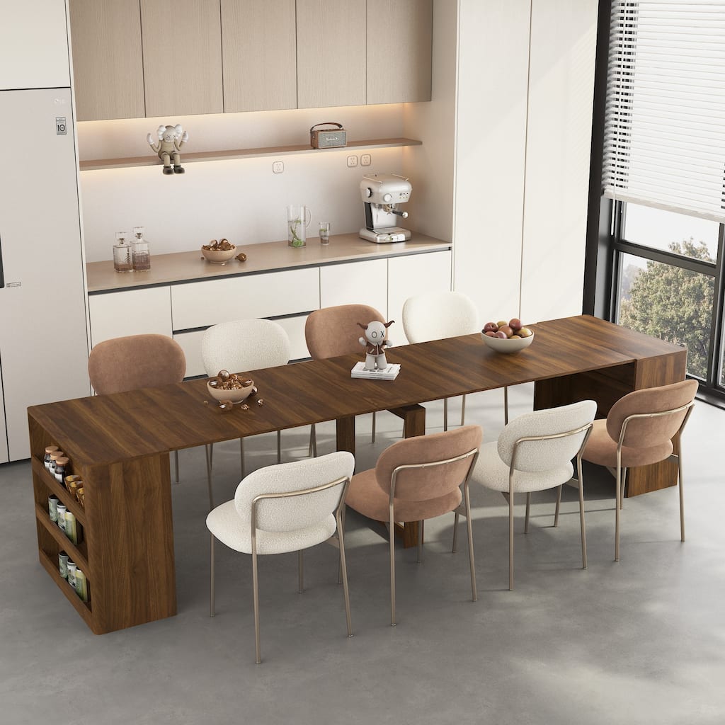 Wood Multifunctional Rectangle Expandable Dining Room Table for 1-10 People by GDFStudio