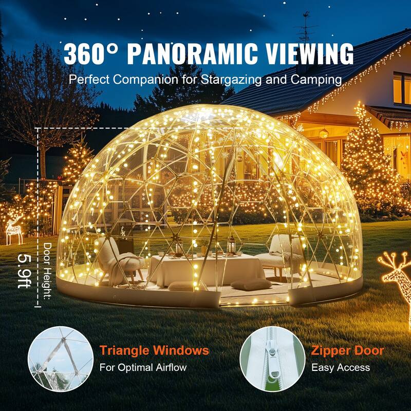 12FT Dome Bubble Tent Outdoor House Camping Shelter w/ Transparent Window - Multi