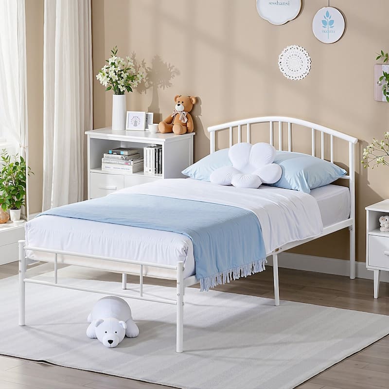 VECELO 2-Pack Twin Kids Beds with Hollow Headboard 37.2" Height Modern Bed Set of 2 Matching Minimalist Children's Bedroom