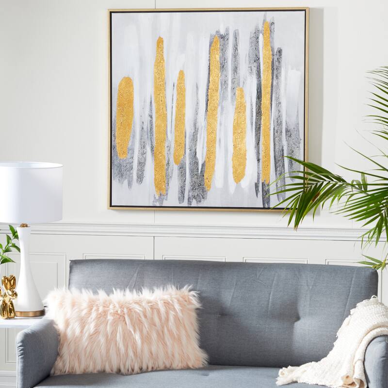 Canvas Abstract Framed Wall Art with Gold Frame - Gray - CosmoLiving by Cosmopolitan