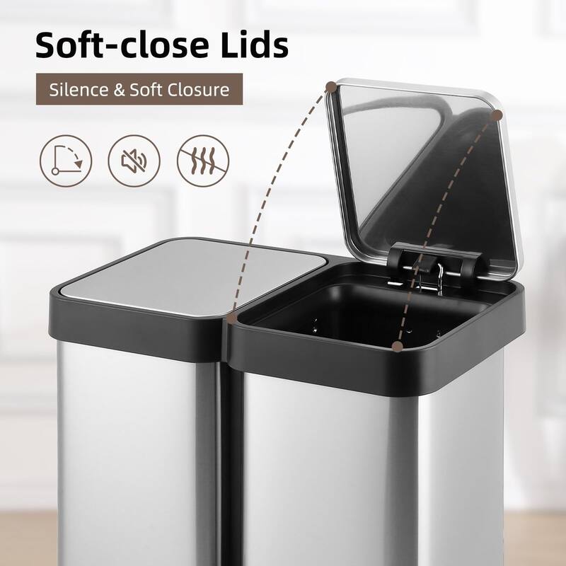 Large Capcity Dual Trash and Recycling Bin, Fingerprint Proof Stainless Steel Kitchen Garbage Can