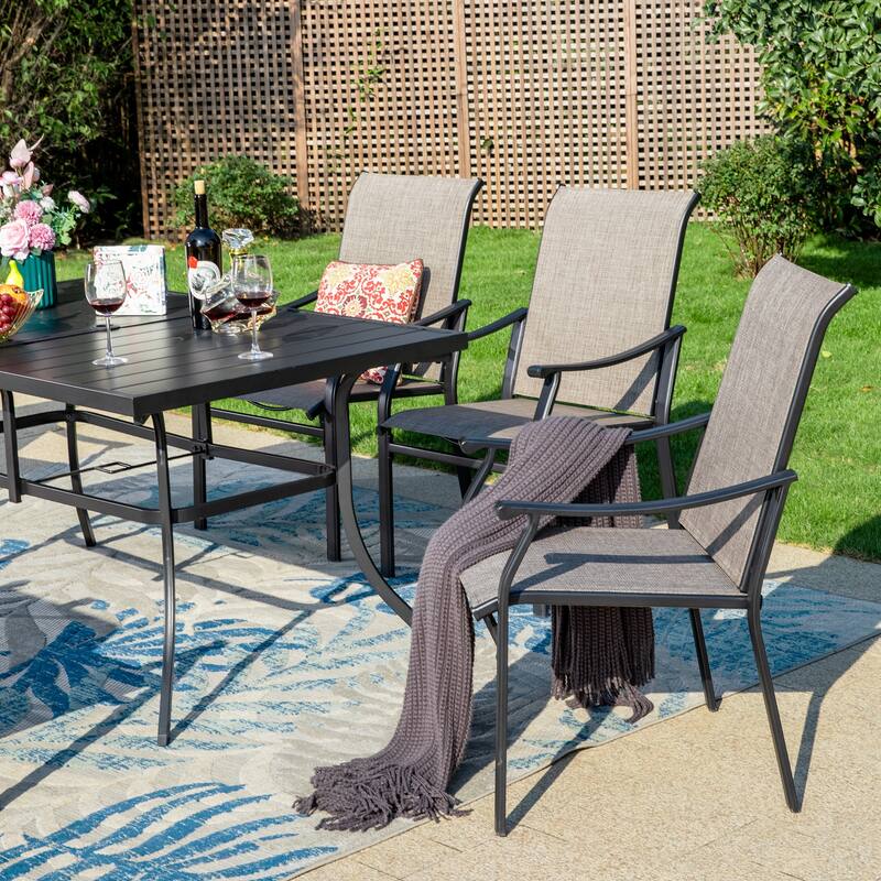 MAISON ARTS 7-Piece Patio Dining Set, Rectangle Metal Table and 6 Textilene Fabric Padded Armchairs